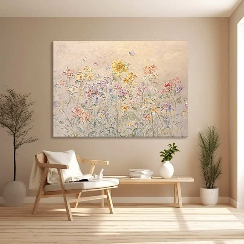 厚花卉油画花朵装饰画挂画风卧室沙发墙抽象肌理奶油客厅手绘背景