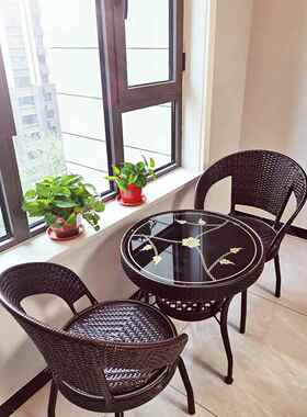 阳台藤小椅桌椅三套休方闲茶几件圆客厅户外网红76602户型家用仿