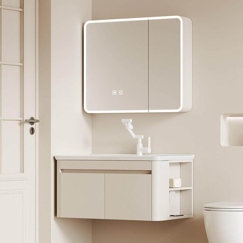 圆弧浴室柜组合蜂窝铝门侧边开 放收纳格陶瓷一体洗手盆洗脸洗漱