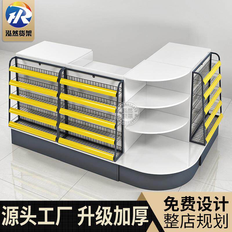 收银台组合吧台超市货架展示便利店商超转角组合木质收银台