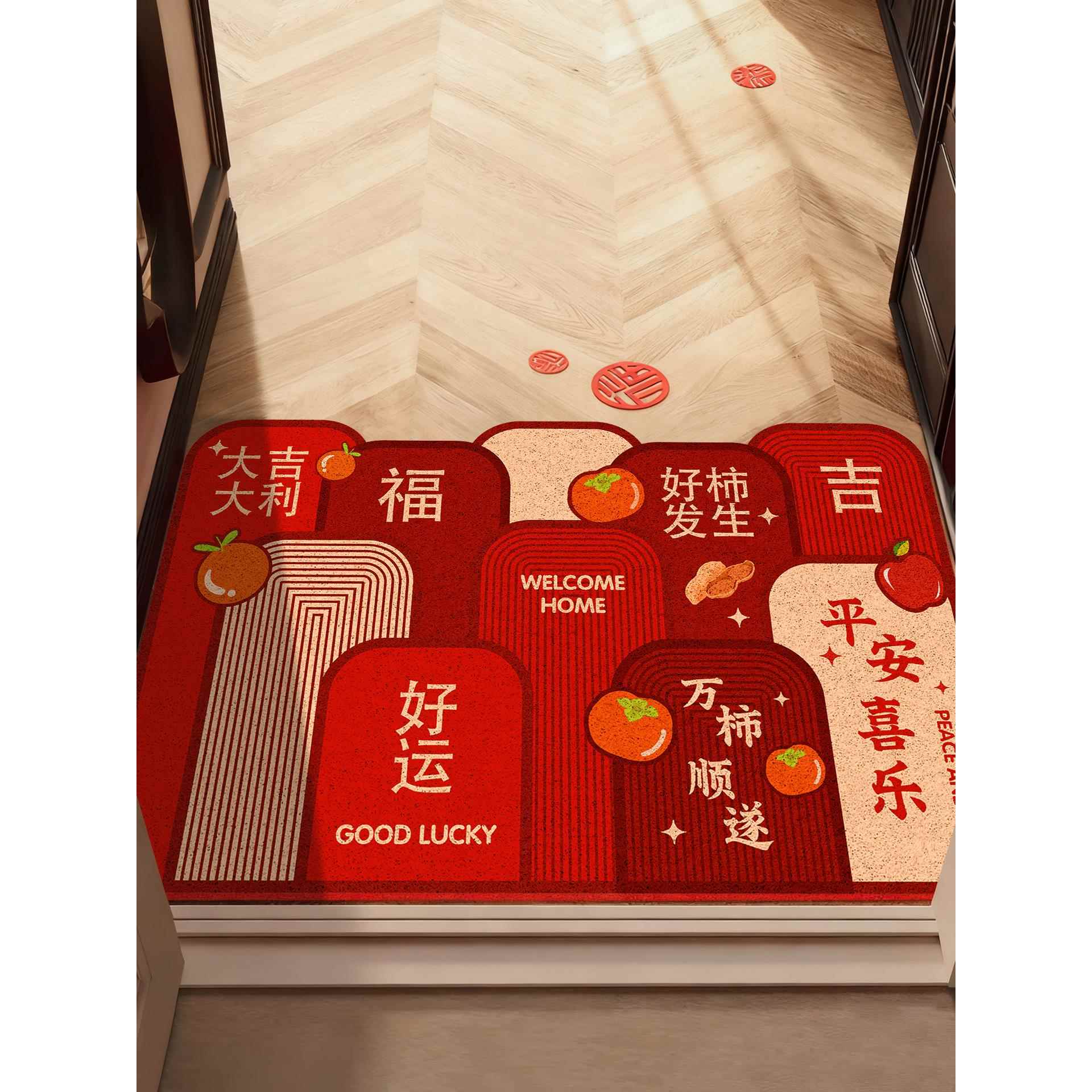 入户门地垫红色丝圈进门脚垫玄关门口脚踏垫家用乔迁喜庆除尘地毯