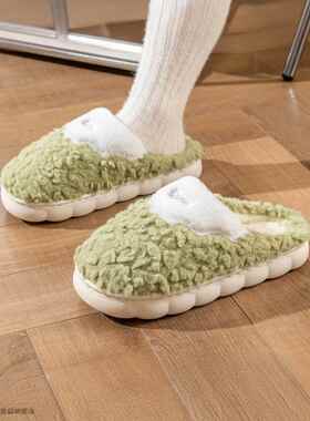 拖鞋女士2冬025新款秋季情侣室内家防居毛绒保暖棉厚底滑09367棉