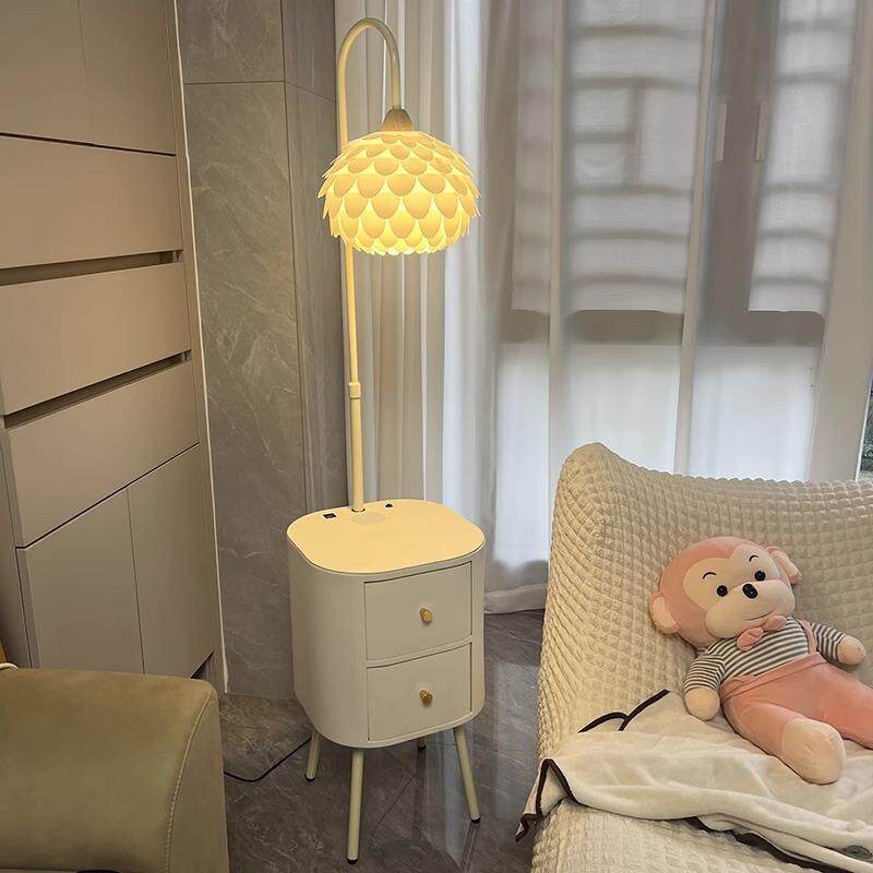落地灯客厅高级感卧室奶油风北欧轻奢氛围感置物架床头柜一体台灯