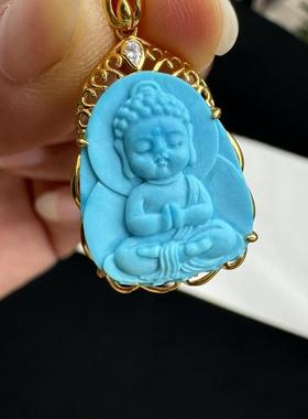 绿松石宝宝佛吊坠项链18k金镶嵌锁骨链坠挂件尺寸约26.5×17.5×6