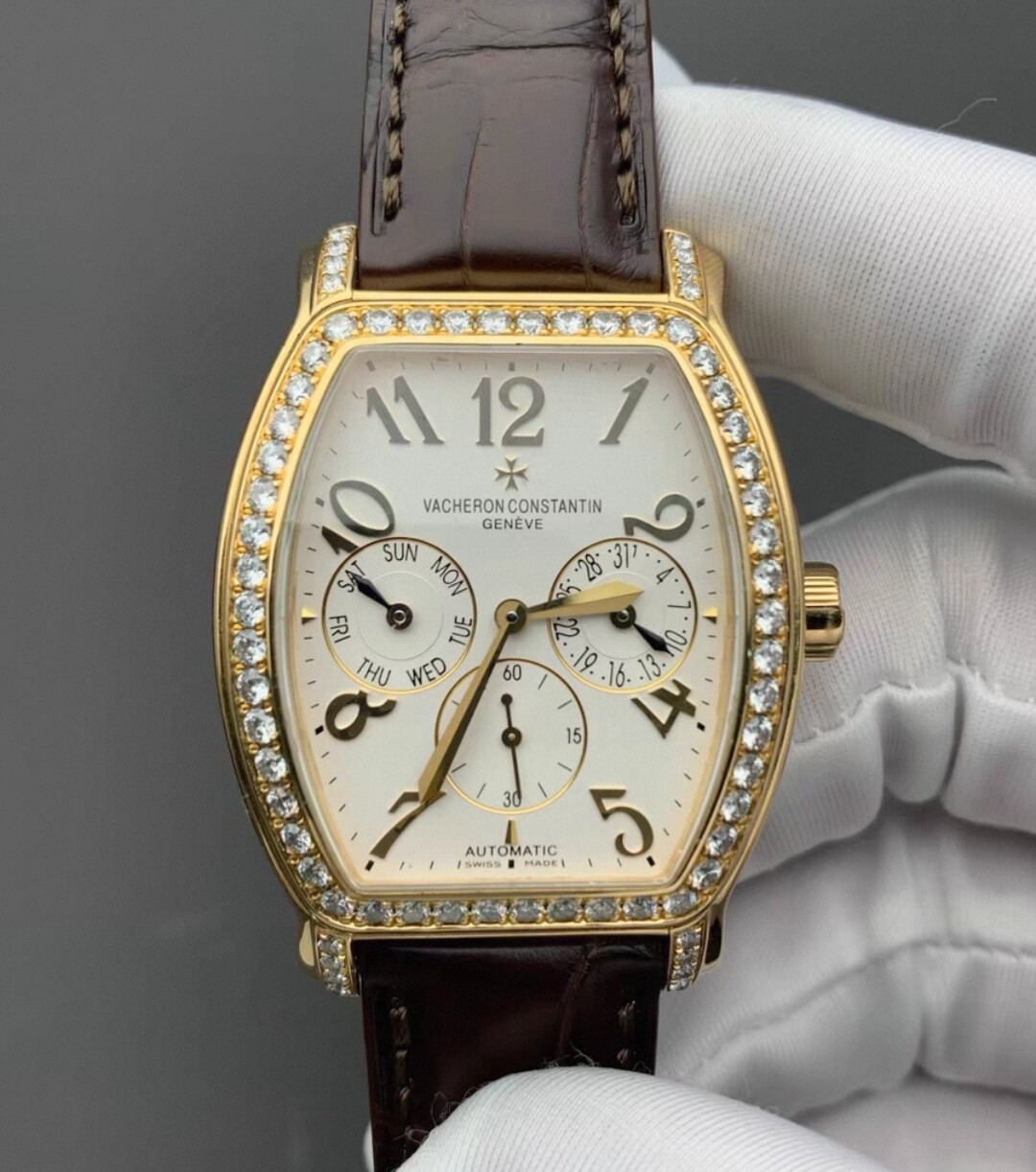 盒证98新39.5*35江诗丹顿马耳他18k金42008后钻自动机械男表正品