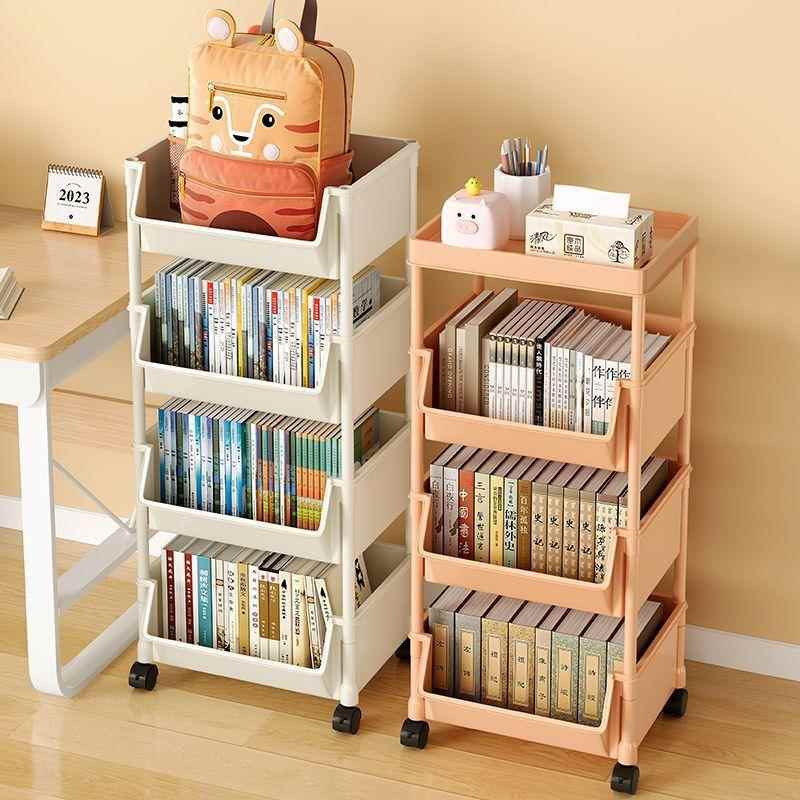移动书架置物架落地多层带轮客厅卧室宿舍儿童小书柜小推车收纳架