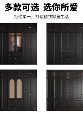 法复古风黑色衣柜编门家用卧室小户型实RTI木美式藤结实耐大用衣