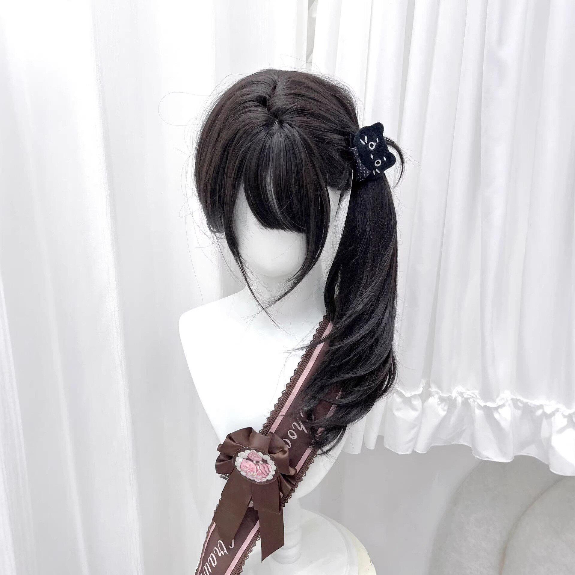萌瞭个萌假发女长发高层次黑长直Lolita日常黑色齐浏海全头套女jk