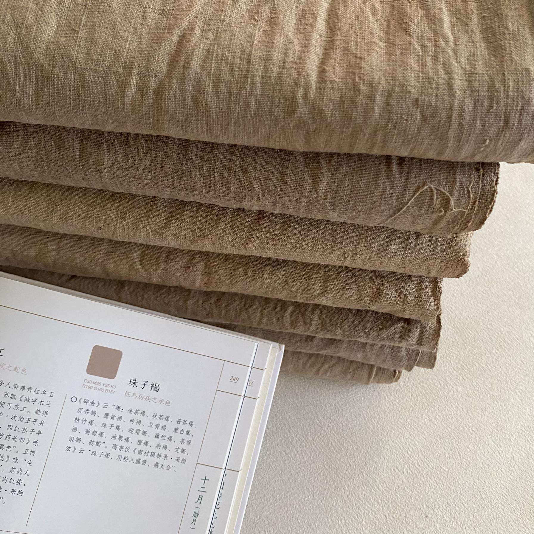 草木染幕灰色手织服装布天然植物染土布厚宽幅45㎝