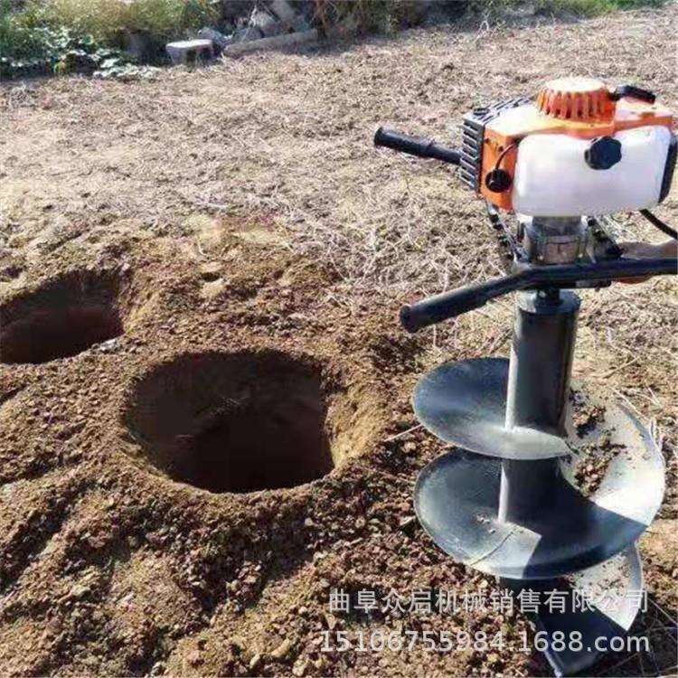 果树施肥双人打孔机 单人手推式汽油植树挖坑机 手推独轮挖坑机