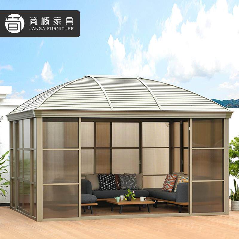 户外花园庭院阳光房凉亭铝合金别墅露台凉棚带灯网红景区亭子凉棚