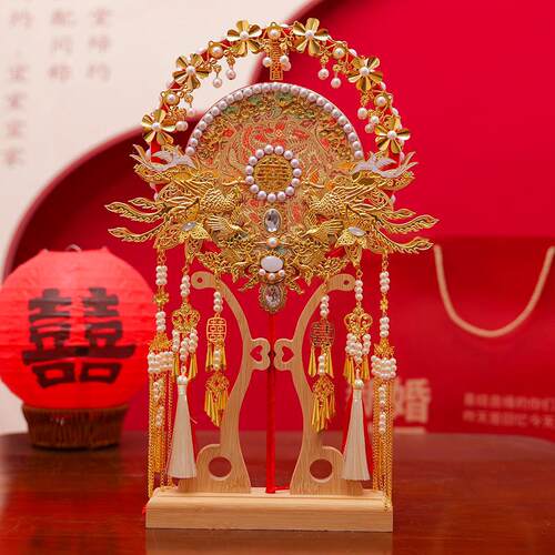 团扇新娘结婚diy材料包成品金色高级喜扇婚礼秀禾服扇子新婚礼物
