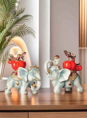 大象一对摆件创意家居客厅玄关事事如意酒柜电视柜装饰品轻奢高档