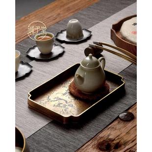纯铜手工小茶盘壶承家用铜制干泡台功夫茶具储水方形宋代仿古茶台