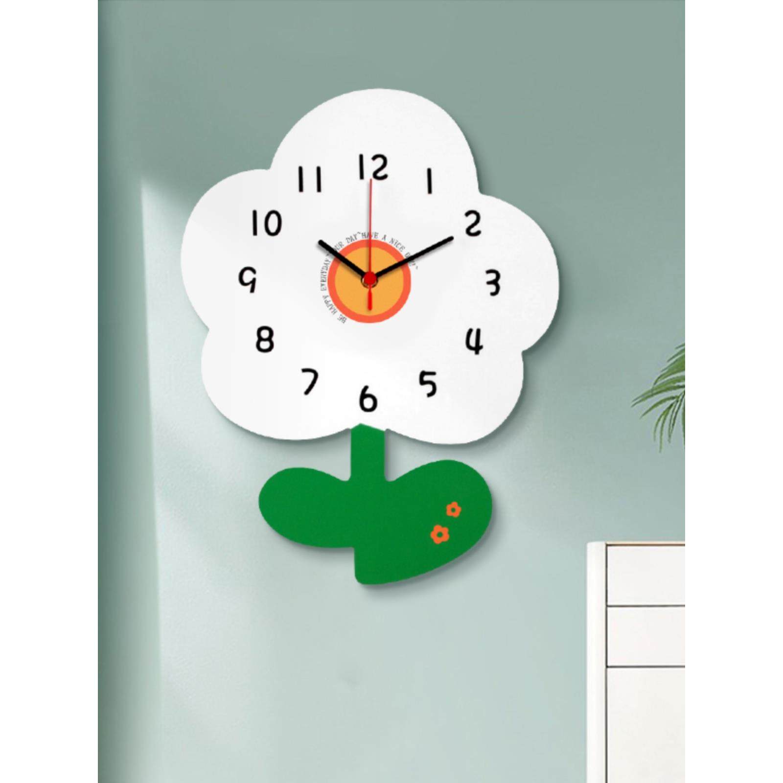 可爱小花静音装饰挂钟儿童房客厅时尚创意钟表简约现代挂墙时钟