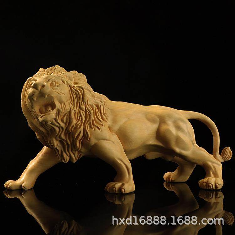 手黄杨木雕玩动草原雄物狮子汽车摆件把把件PUV藏品送礼工艺品