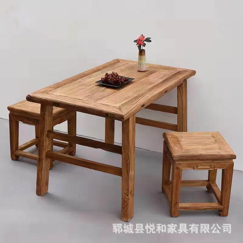新中式老榆木茶几桌餐厅风化实木桌原木茶台桌禅意泡茶桌家用餐桌