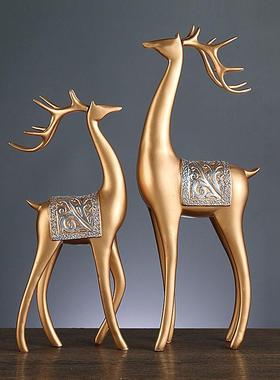 创意轻奢家居对鹿摆件客厅玄关电视柜书房福禄相伴招财鹿桌面装饰