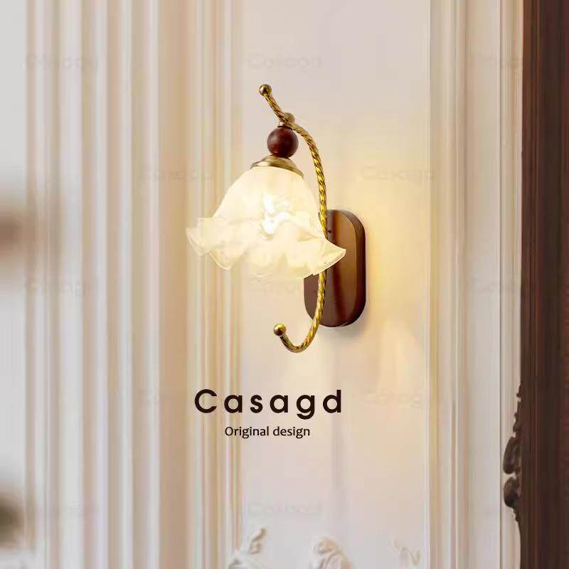 中古风客厅壁灯法式复古玻璃高级温馨卧室床头走廊过道灯具casagd