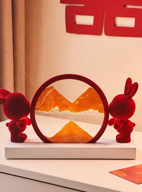 植绒兔礼子流沙画结婚物轻奢喜庆新婚房布玄关SHDK1703床头柜装婚