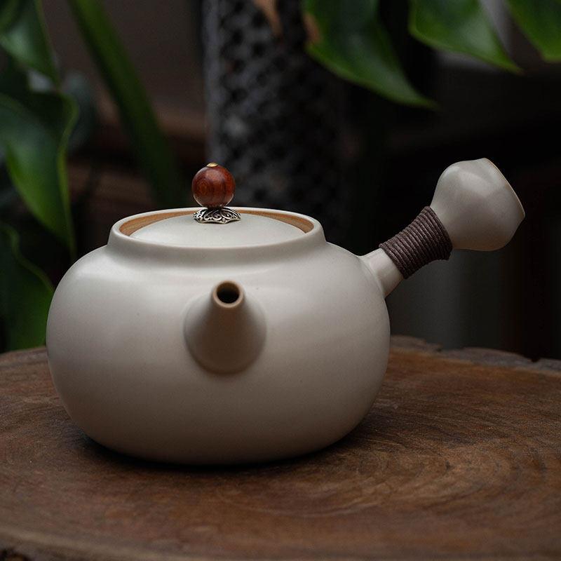 苏打釉宫灯侧把壶 煮茶壶烧水壶陶壶围炉煮茶器陶瓷炭炉黑晶炉