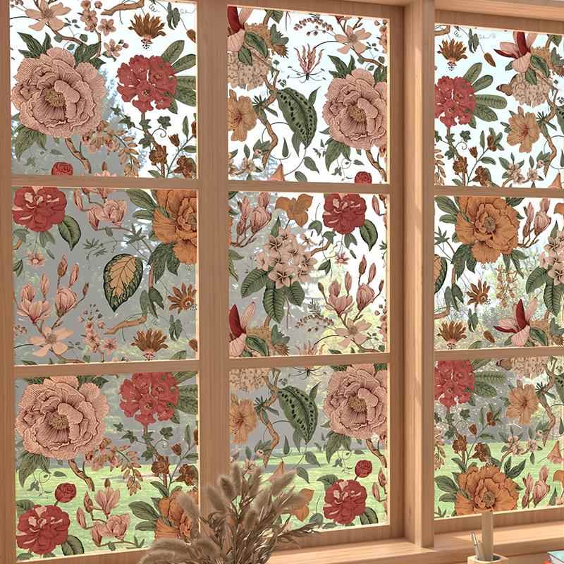 法式复古花纹玻璃贴纸厕所窗户浴室门贴膜免胶防窥透光不透人静电