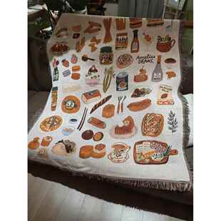 美式黄油面包线毯挂毯挂画挂布背景布高级感客厅沙发毯巾盖布盖毯