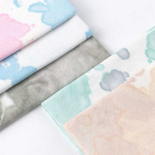 洗水浅色扎染牛仔面料涤棉水彩晕染印花布料小清新沙发罩抱枕织布