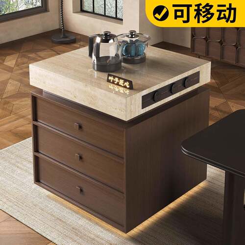 可移动中古风岛台柜单独一体家用2026新款厨房倒台餐桌导台收纳柜