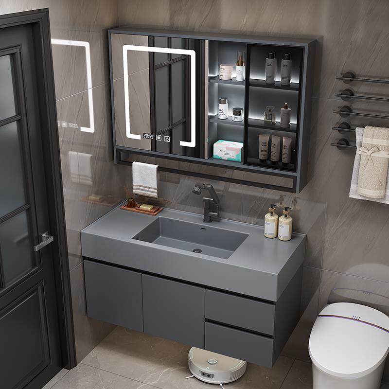 新款防水微晶石一体盆浴室柜组合化妆室洗漱台洗手池洗脸盆柜家用