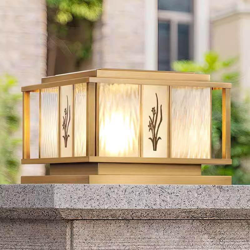 太阳能柱头灯全铜户外防水门柱灯简约别墅花园围墙灯庭院大门口灯