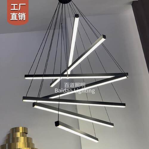 110V跨境客厅吊灯简约现代复式楼梯loft大吊灯别墅挑空中山吊灯具