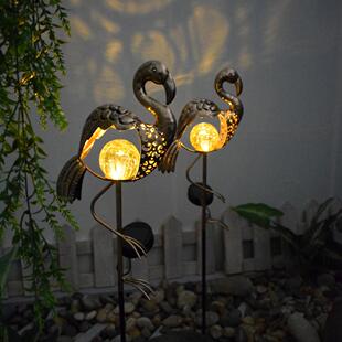 太阳能铁艺花园庭院阳台悬挂式 饰灯 火烈鸟风铃户外防水景观氛围装