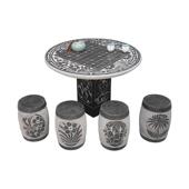 天然园林大理石户外圆桌石头象棋桌花园装 饰休闲简约石桌石凳庭院