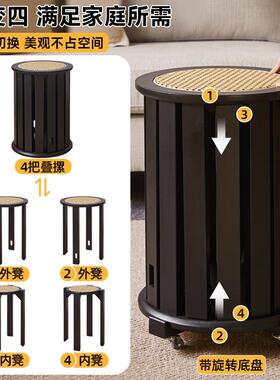 中古实可木凳子叠编放家用椅客厅矮凳餐桌凳子圆凳XVZ藤凳客人备