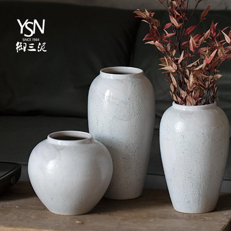御三泥北欧现代养鲜花简约手工插花新款客厅装饰摆件粗陶罐干 干