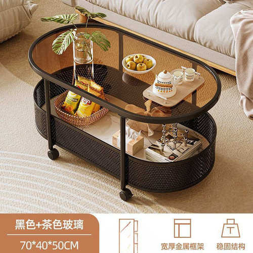 奶油风公寓客厅可移动岩板边几沙发侧边柜现代简约卧室玻璃侧边柜