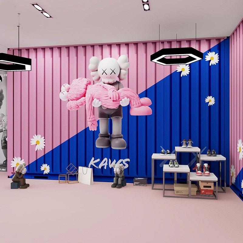 kaws潮流装饰墙贴纸自粘贴画服装店壁画防水装饰芝麻街超大墙纸