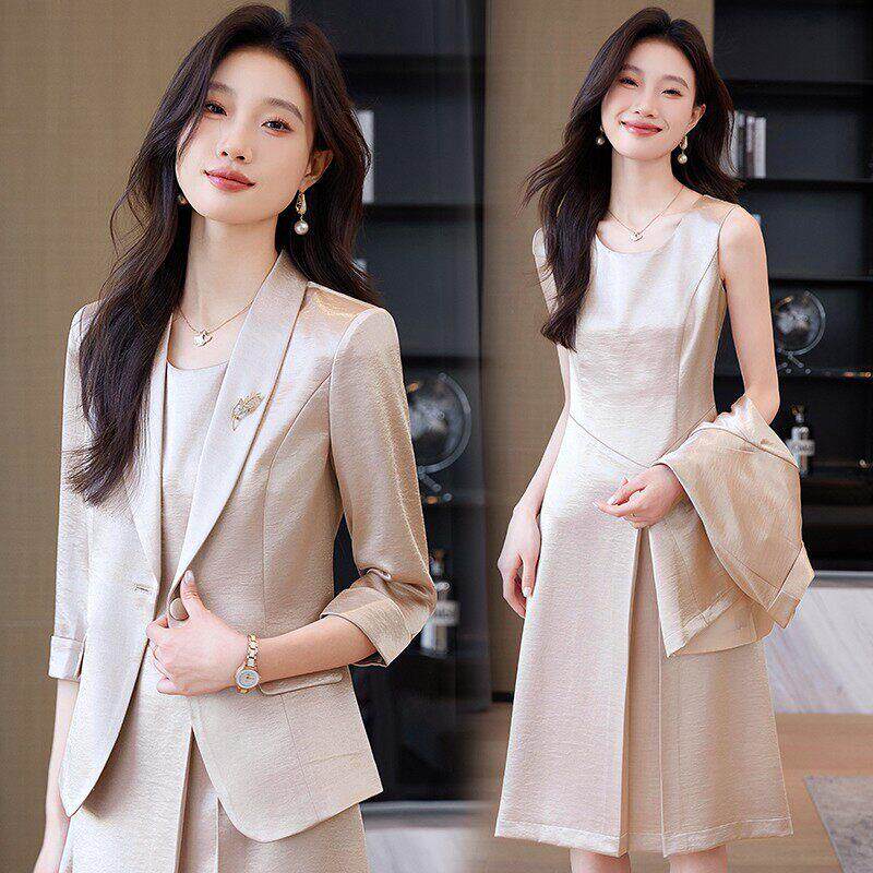 法式Rouje Robert真丝西装套装裙女夏季薄款高级感女显瘦西服套装