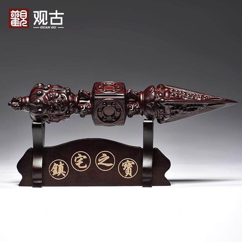 黑檀实木雕刻金刚杵摆件木质降魔杵家居客厅装饰品开业送礼工艺品