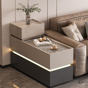 沙发边柜侧边柜客厅家用岩板实木茶几轻奢高级感边几置物架小桌子