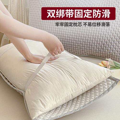 实用家用夹棉枕巾纯棉一对装2025新款加厚防滑绑带头巾单只装枕罩
