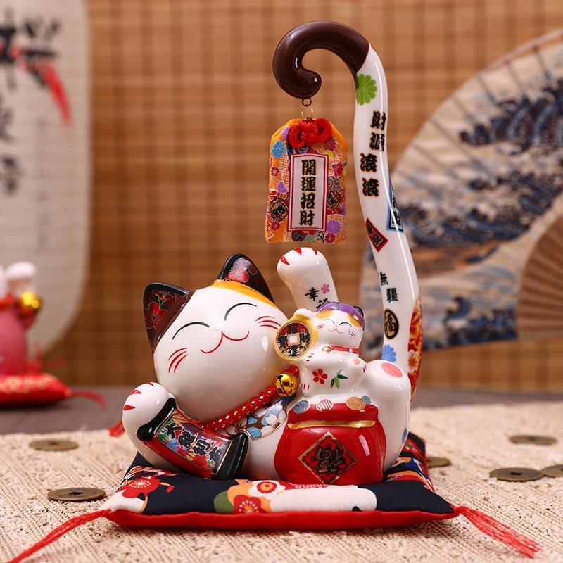 招财宝猫饰品创意长尾招财宝猫陶瓷储钱罐店开业办公家居饰品