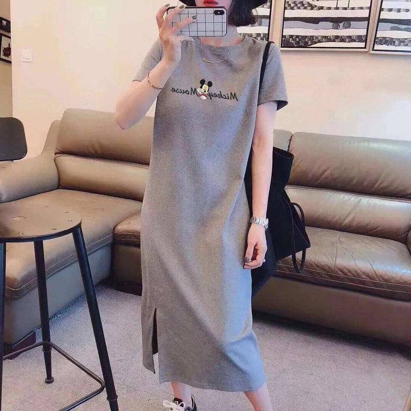 连衣裙女夏季2025新款韩版宽松显瘦中长款过膝洋气纯棉短袖T恤裙
