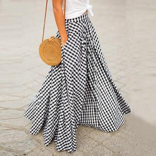 length high skirt style with swing mid large Grid waist