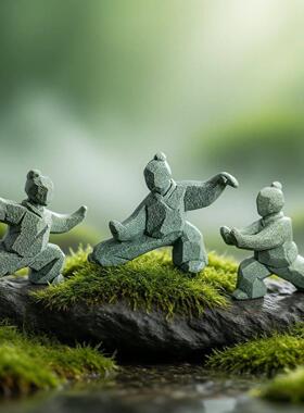 中式太极功夫武侠人物砂石家居桌面茶宠鱼缸禅意造景国风书架摆设