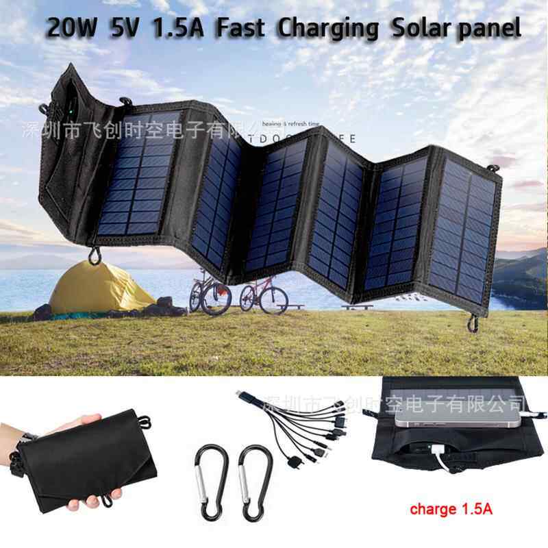 新款直销便携式太阳能电池板20W5VUSB充电器太阳能板手机折叠包