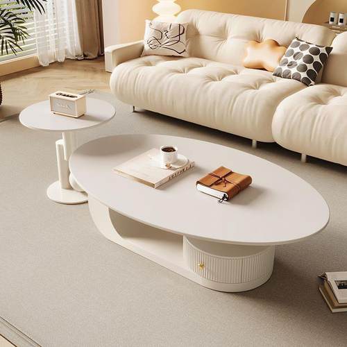 现代岩板椭圆茶几BSE客厅铁桌艺茶几小户型形新网红茶款边几套装