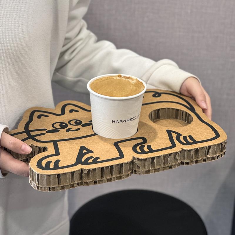 可爱小猫combo纸托盘特调咖啡瓦楞杯托蜂窝纸板展会试饮杯底座托图片