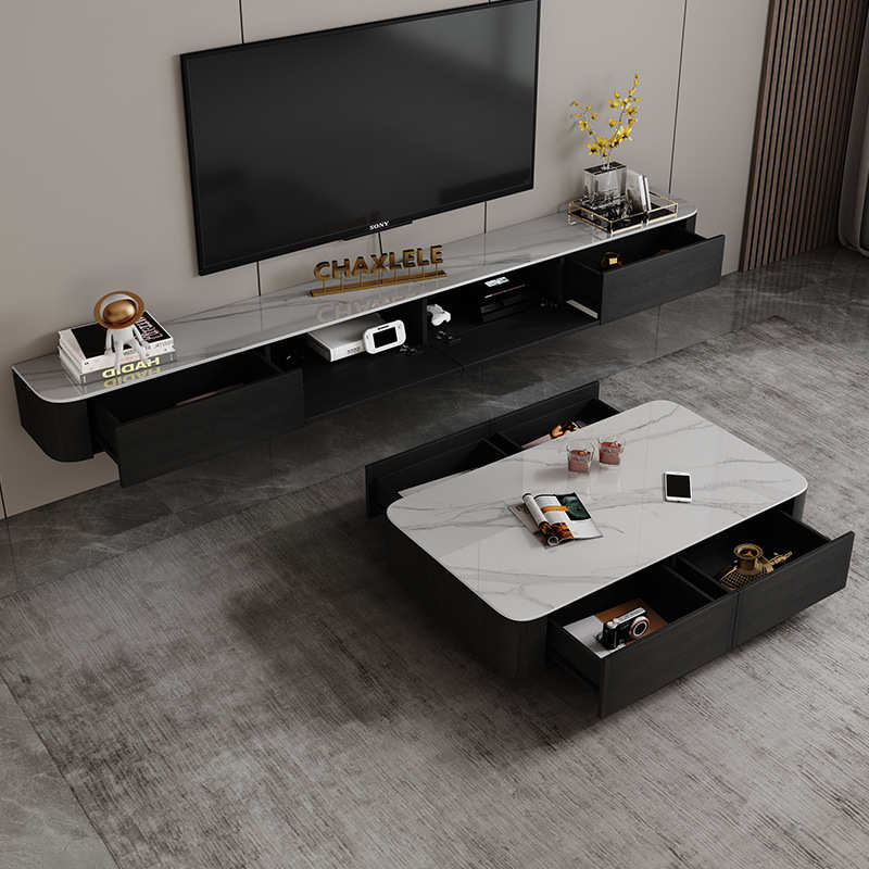 实木岩板茶几电视柜组合极简客厅家用长方形意式挂柜现代茶几组合